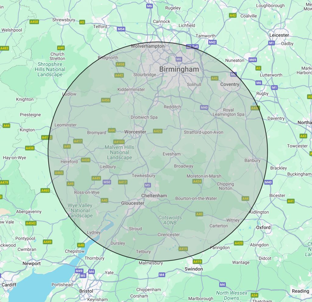 Map showing the area that can receive in-person consultations at their home.